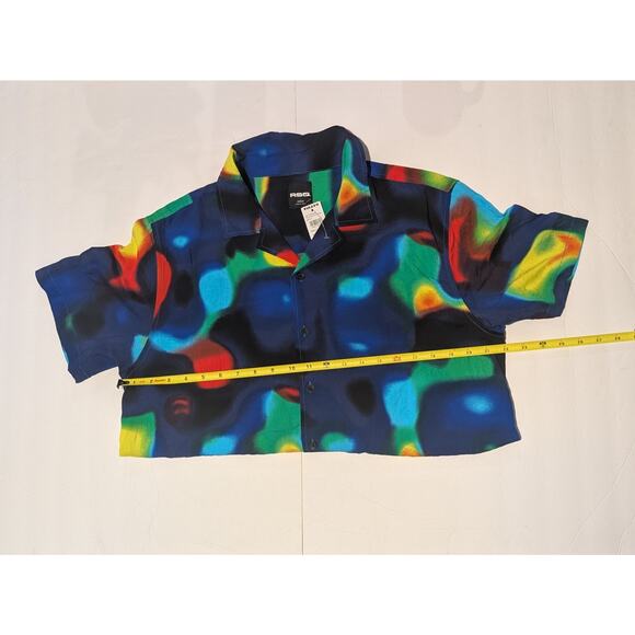 RSQ Multi-color Rayon Camp Shirt M Heat Map Abstract Cuban Aloha Vibrant Tie Dye - Picture 7 of 13